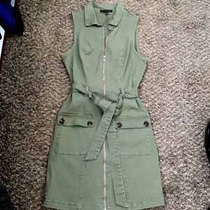 Olive green midi zip up dress